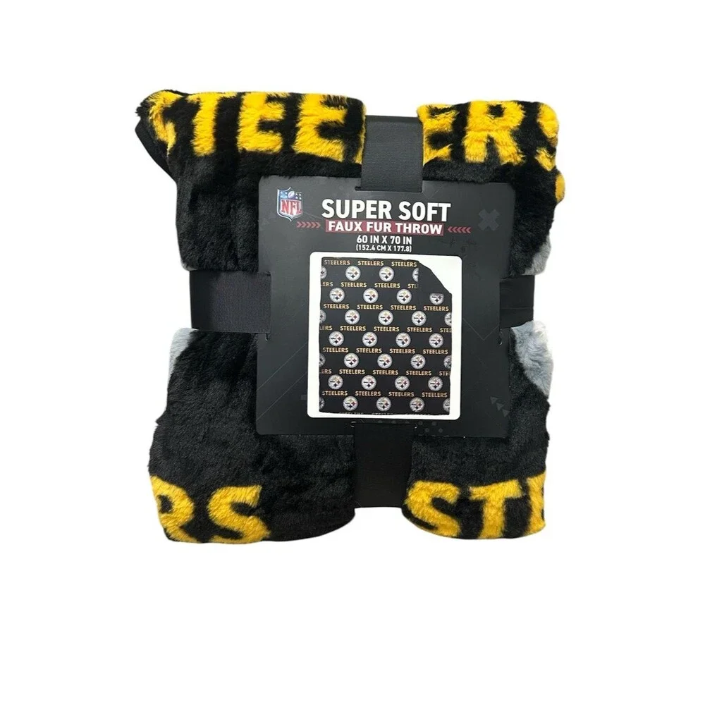 NFL Pittsburgh Steelers Football Throw Blanket NEW 60” X 70” Faux Fur Soft Black